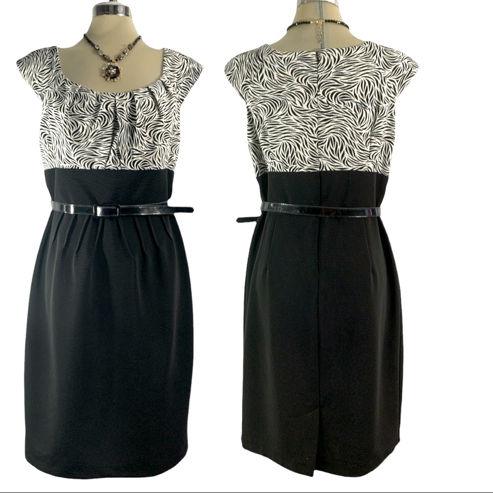 Cleo Black & White Short Sleeves Sheath Dress